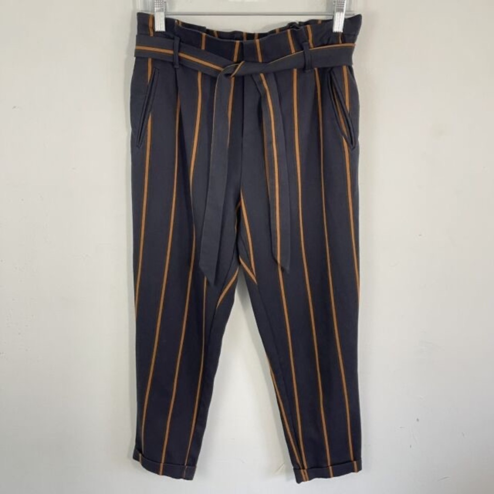 Zara striped navy blue and camel trousers